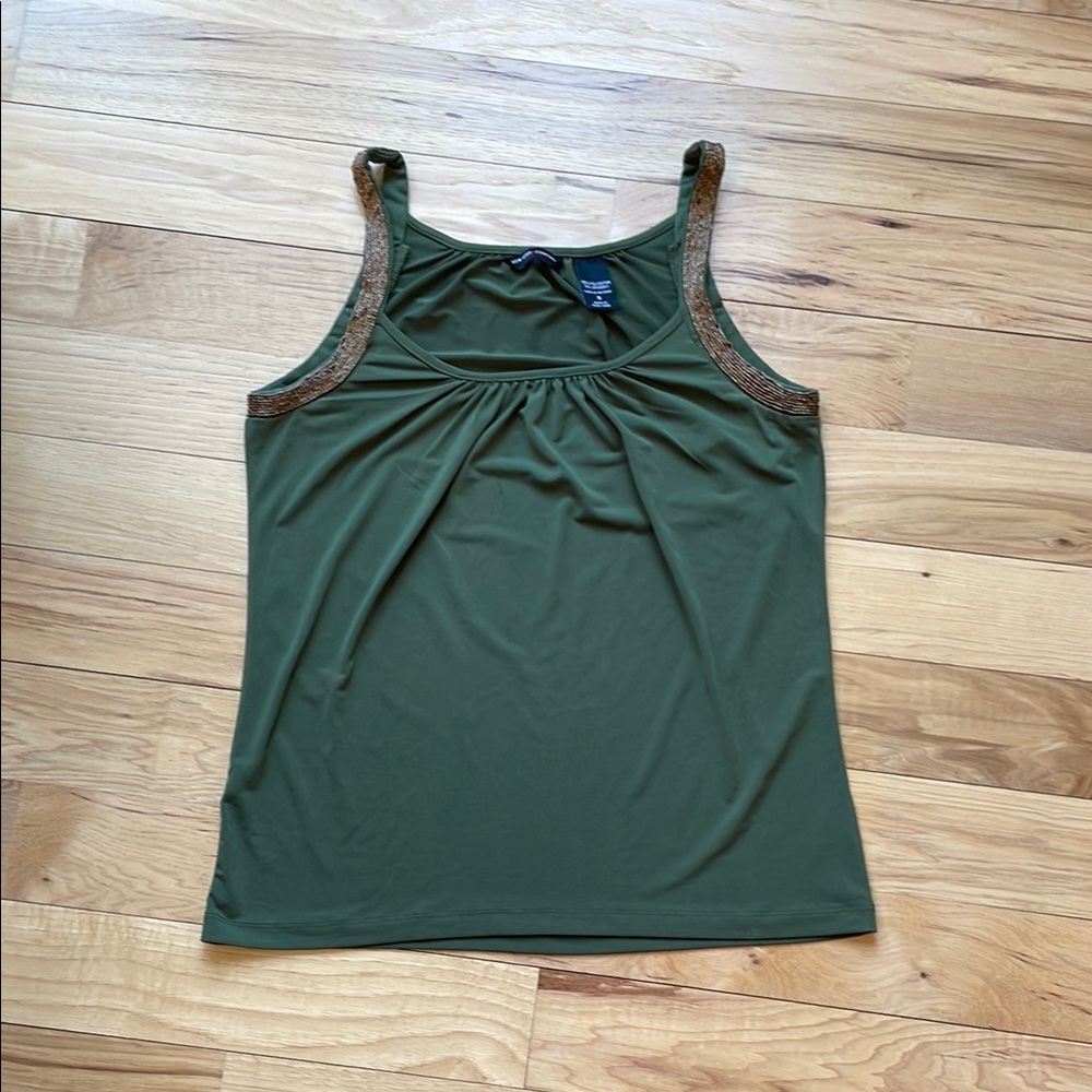 New York & Company Ruched Green Sleeveless Tank Top